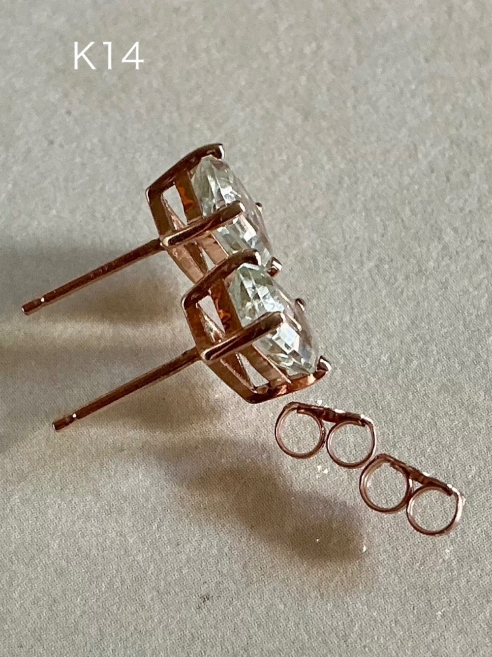 Emerald Cut Green Amethyst Stud Earrings - Solid 14k Rose Gold - Made in USA